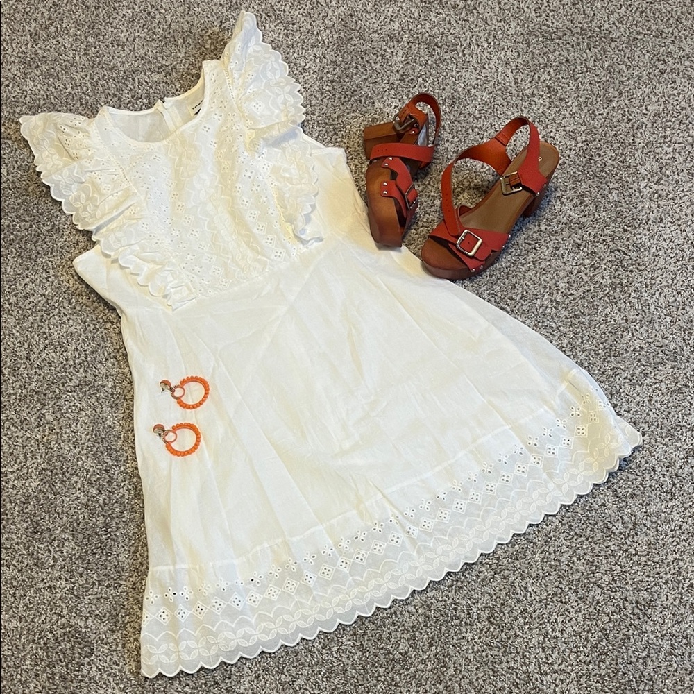 Women’s White Eyelet Ruffle Dress - Elegant Formal Occasion